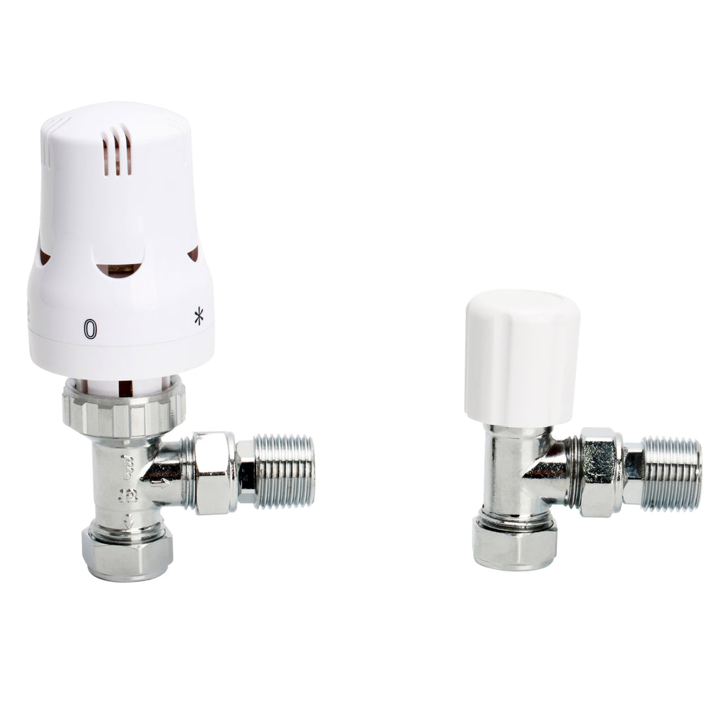 TRV-2351W | Angle White TRV Lock Shield Valve Set 15mm