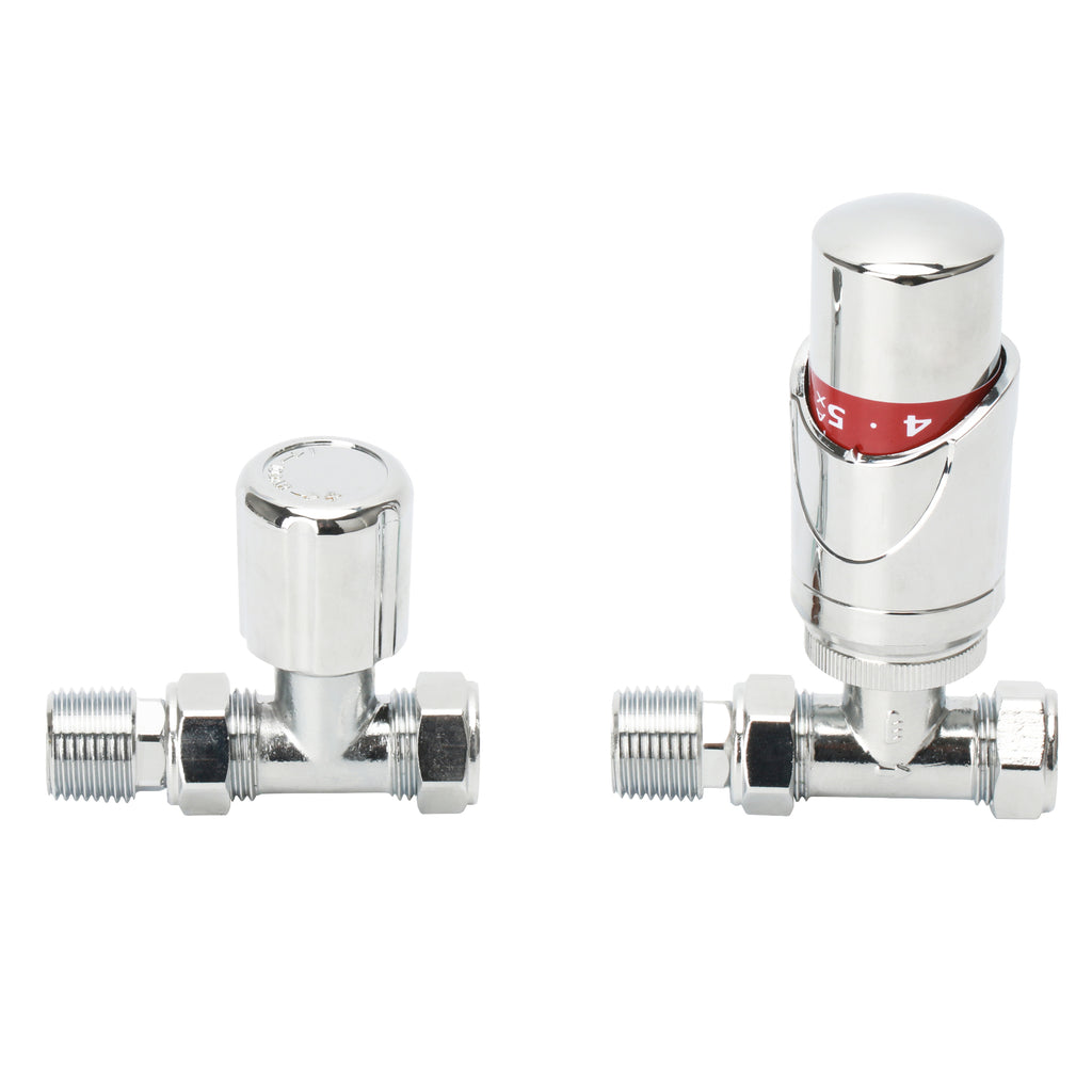 TRV-2353S | Straight Silver TRV Lock Shield Valve Set 15mm