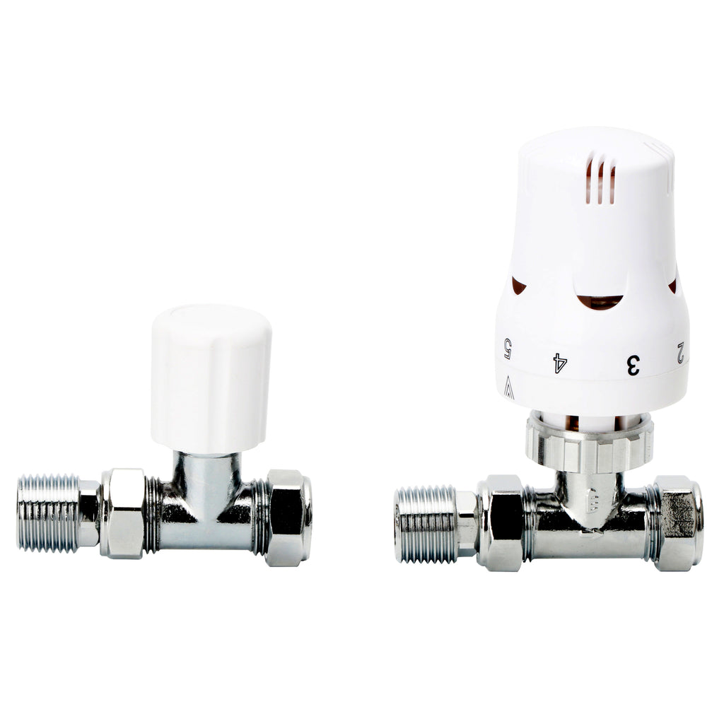 TRV-2353W | Straight White TRV Lock Shield Valve Set 15mm