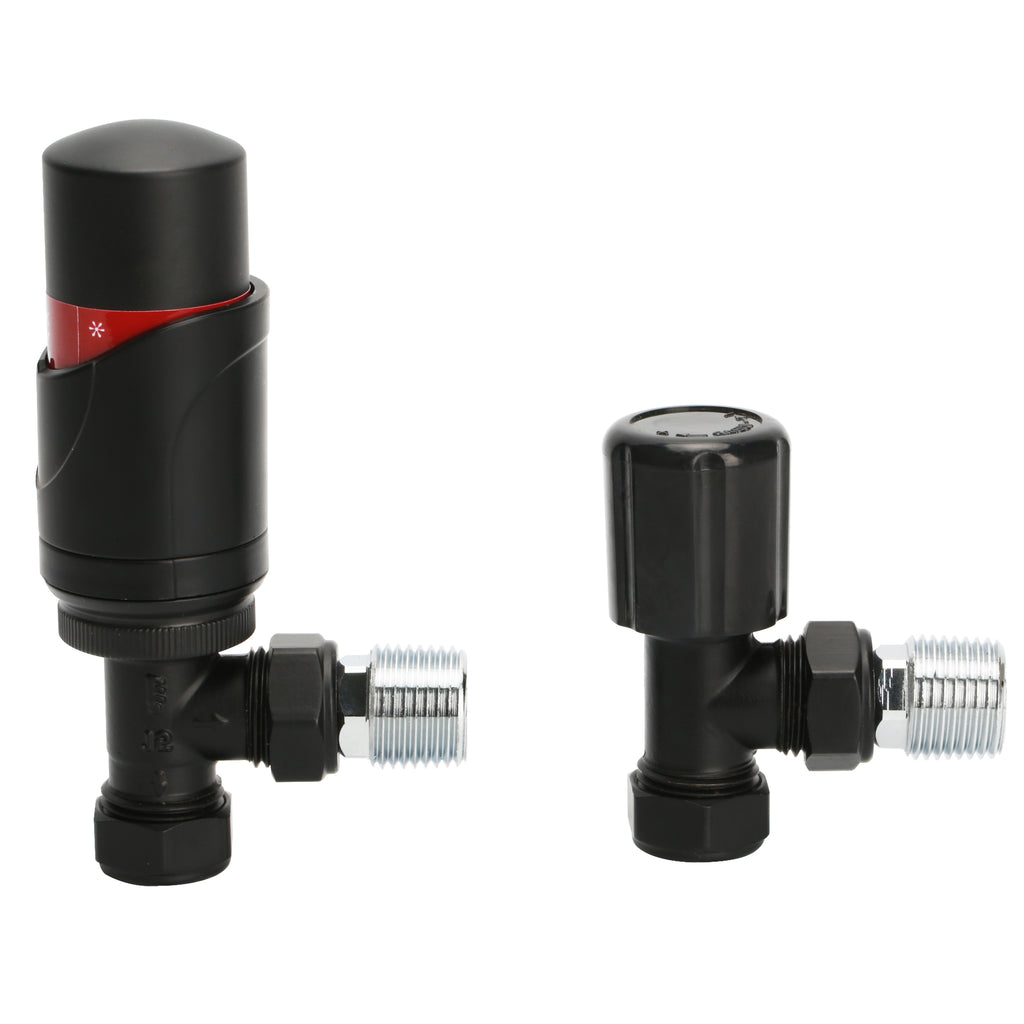 TRV-2351B | Angle Black TRV Lock Shield Valve Set 15mm