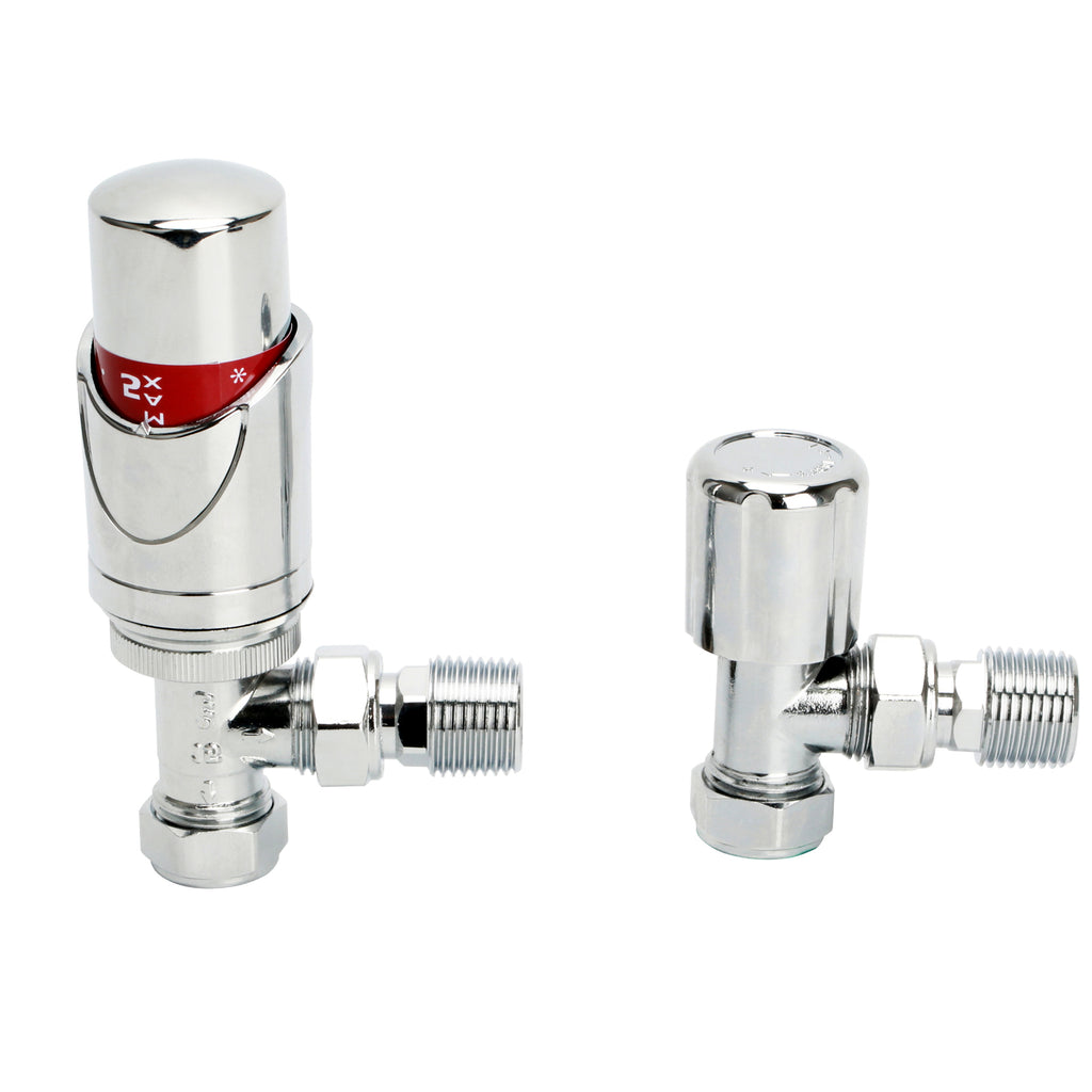 TRV-2351S | Angle Silver TRV and Lockshield Valve Set 15mm