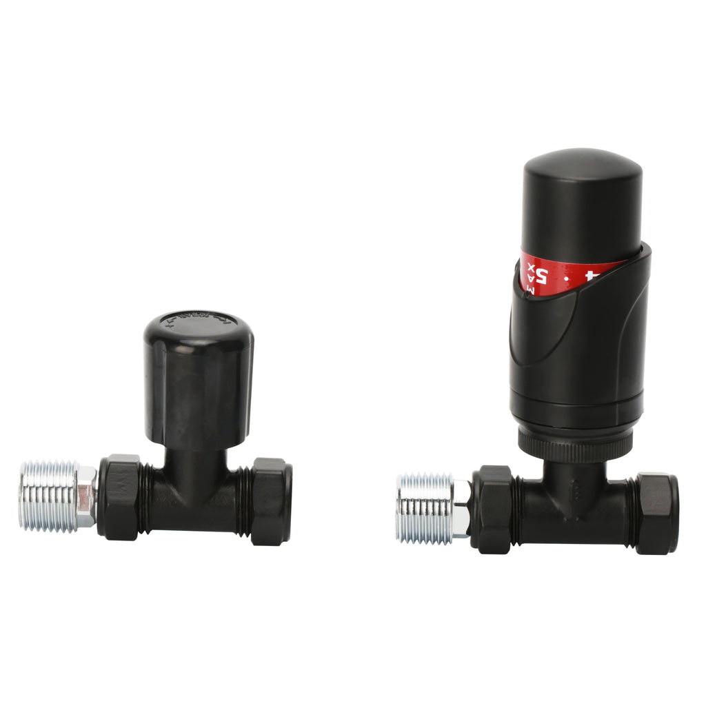 TRV-2353B | Straight Black TRV Lock Shield Valve Set 15mm