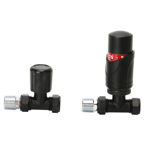 TRV-2353B | Straight Black TRV Lock Shield Valve Set 15mm