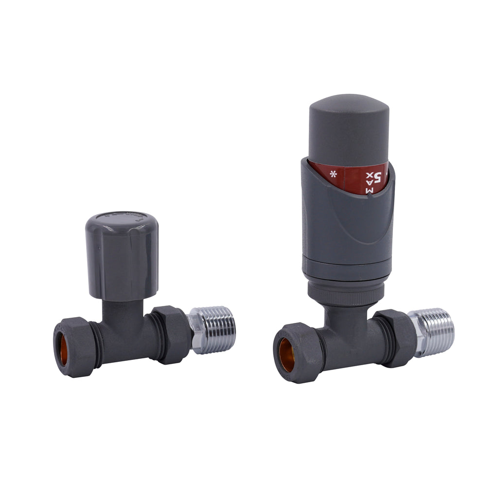 TRV-2353G | Straight Grey TRV Lock Shield Valve Set 15mm