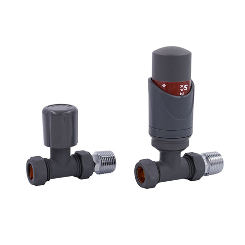 TRV-2353G | Straight Grey TRV Lock Shield Valve Set 15mm
